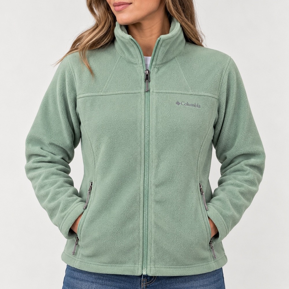Columbia Small Fleece Jacket Womens Sage Green Full Zip Mock Neck XL0098